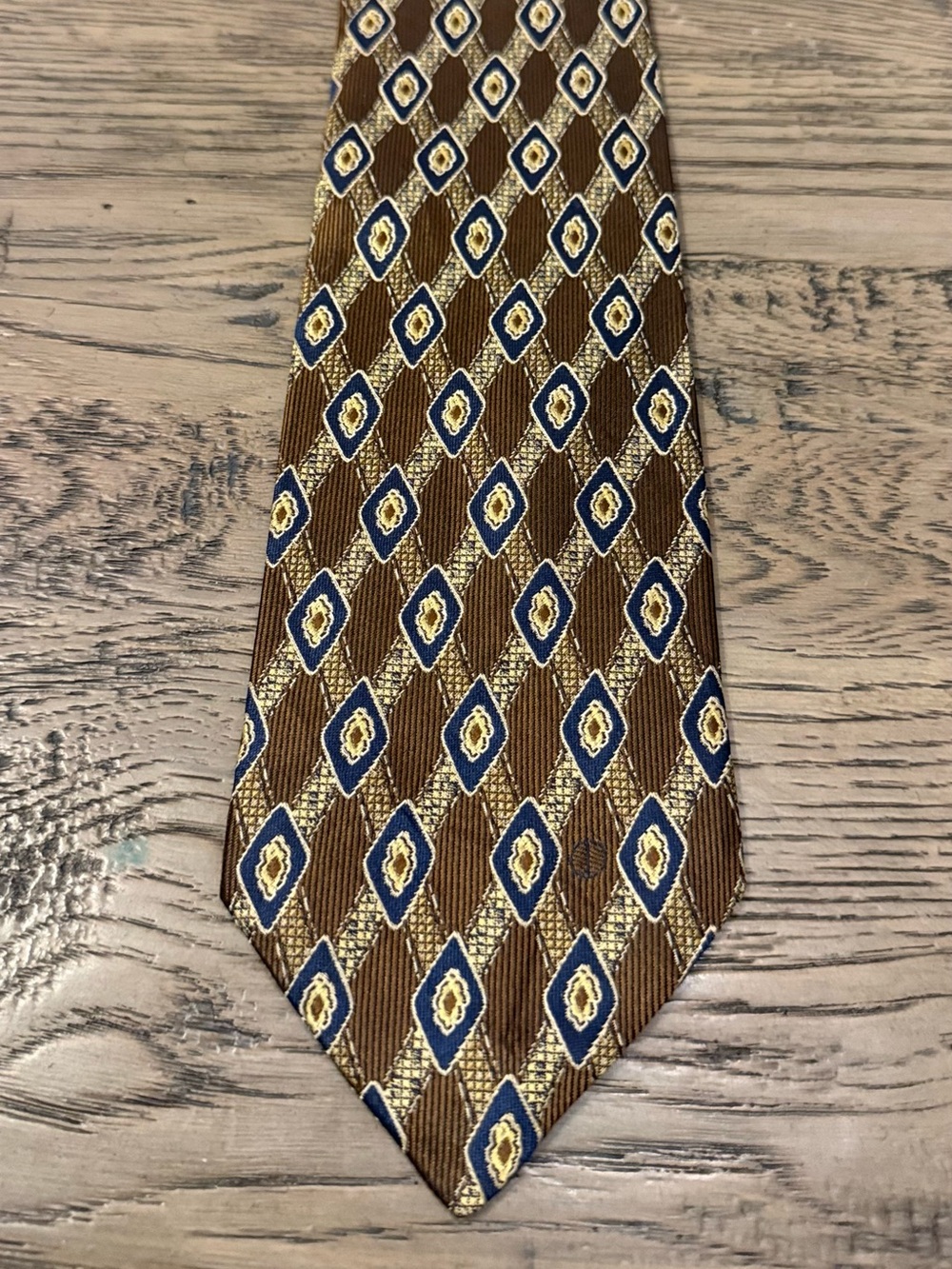 Dunhill Brown and Blue Geometric Silk Tie